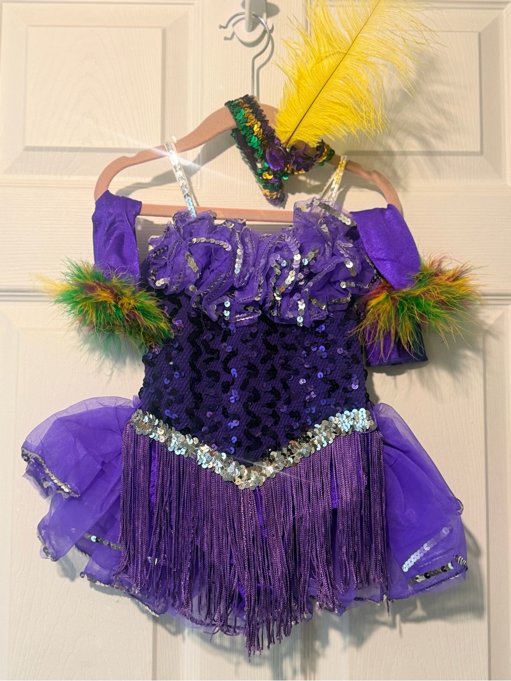 Purple Sequin Mardi Gras Kids Costume with Feather Headband